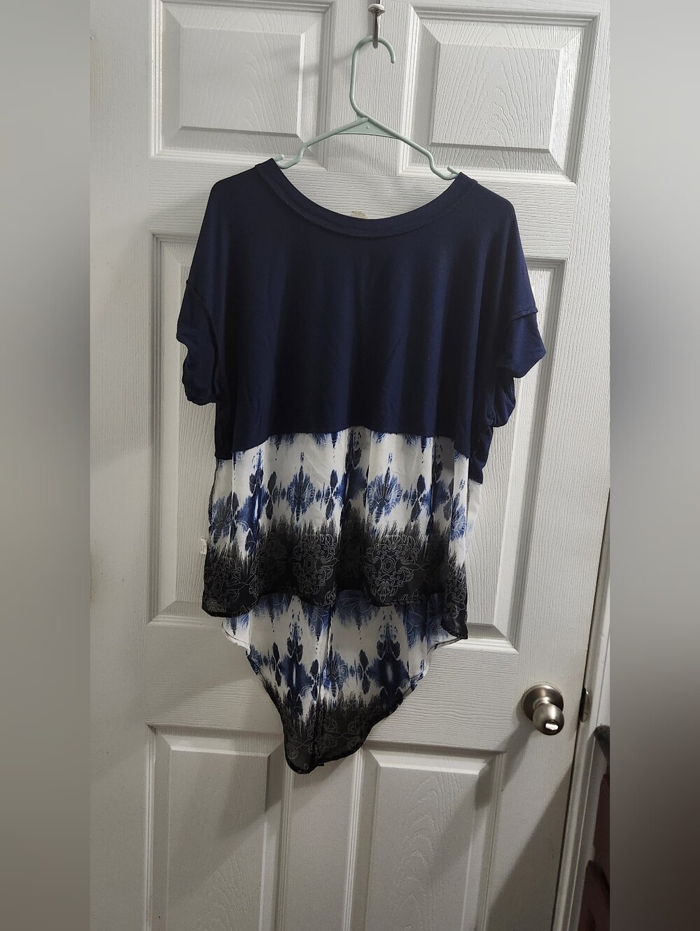 Democracy Navy and White Patterned High-Low Tunic